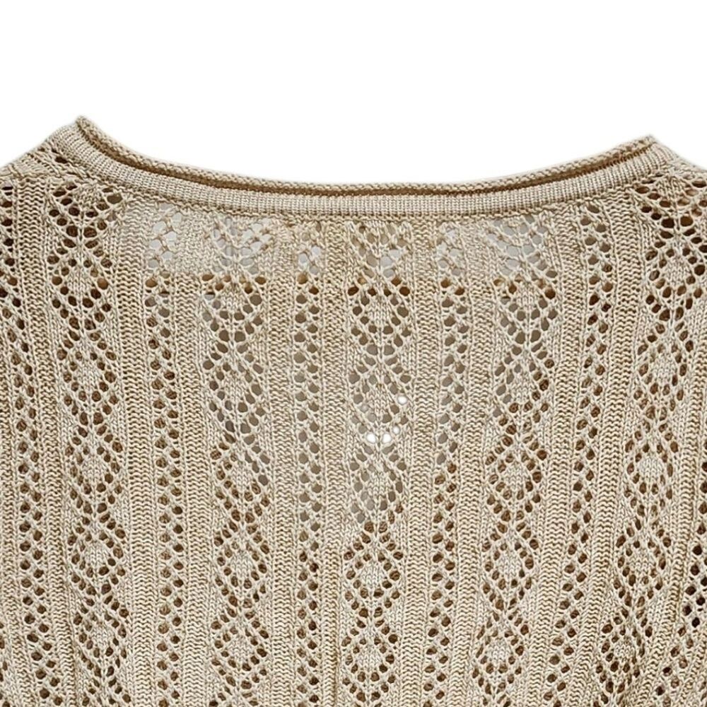 Altar'd State Beige Cinch V Neck Crochet Crop Top Women M Flare Boho Hippie Y2K - Picture 6 of 9